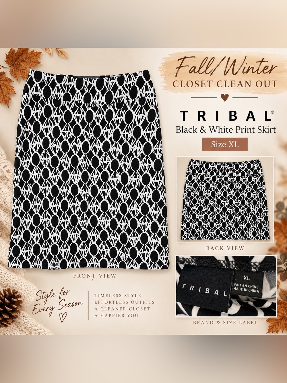 Tribal Black & White Geometric Pencil Skirt